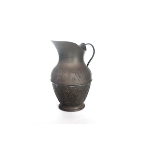 Small oriental vintage handled copper jug, handmade engraved ornate copper pitcher