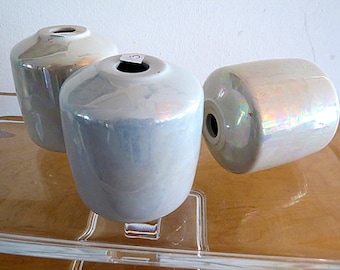 Vintage lusterware porcelain lighting parts, white aurora borealis luster china nodes for lamp or chandelier
