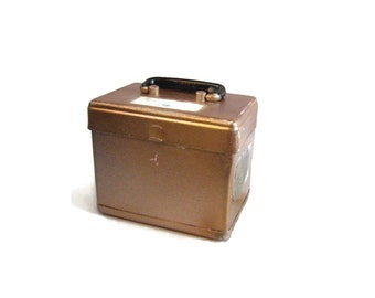 Industrial metal gas detector DRAGER carry case  handled box, rustic distressed gold painted metal box