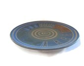 Plate handmade ceramic. Farmhouse pottery. Unique design. Rural. Blue brown white.