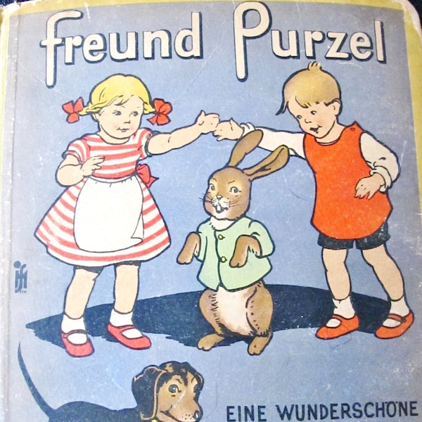 Vieux livre pour enfants allemands des années 1930, lapin de Pâques, Osterhase, lapin, amitié, Noël, teckel, Lia Doering, lithographies, Art déco