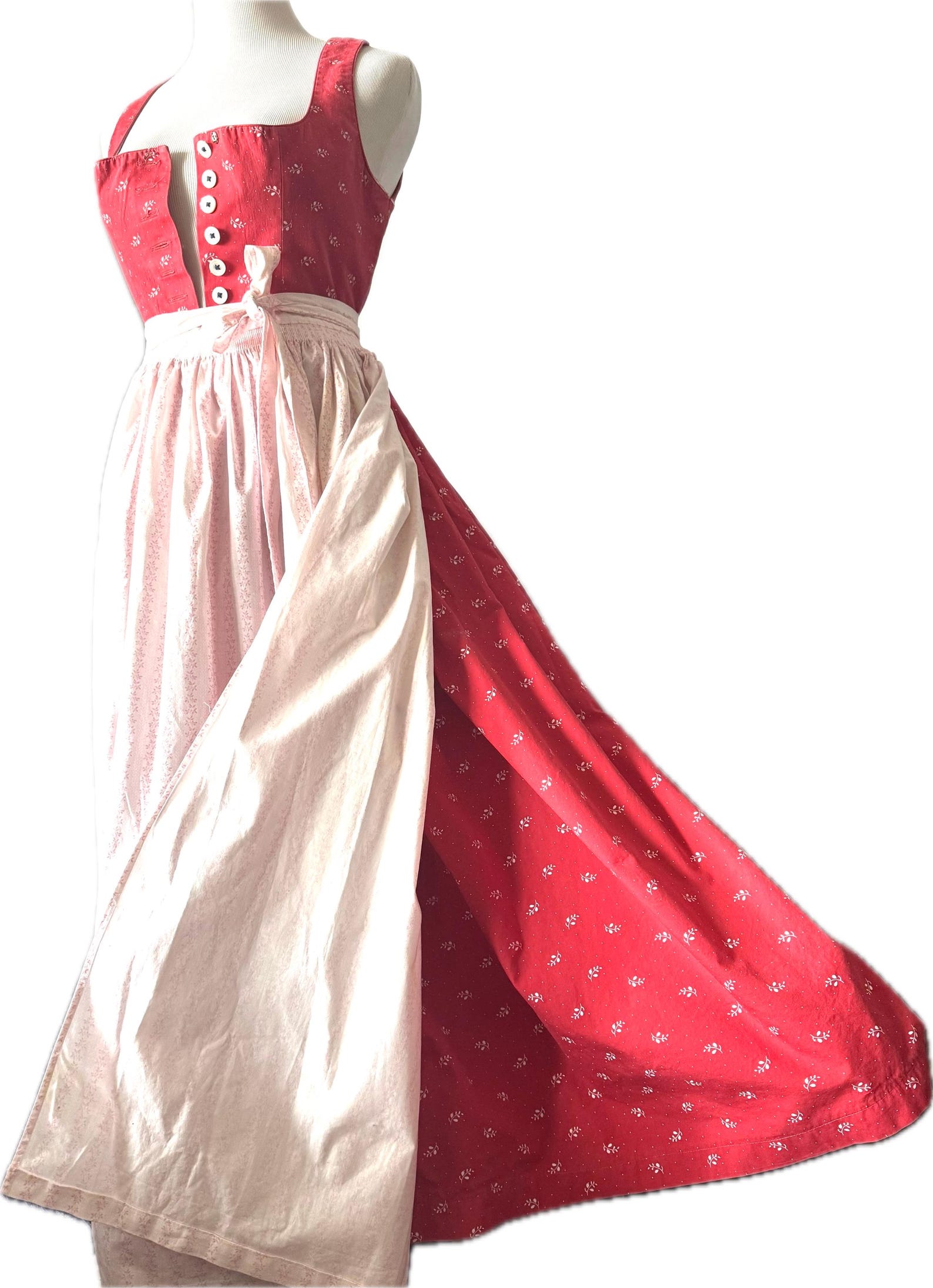 Sz 4 Red White COTTON DIRNDL DRESS long, Hammerschmid Trachten Germany