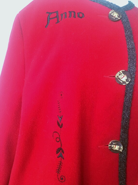 Red Wool Trachten Jacket, Embroidered Austrian Ja… - image 3