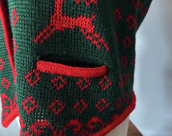 Sz M New WOOL LEAPING STAG Vest  Green and Red, Made in Austria, Salzburger Trachten