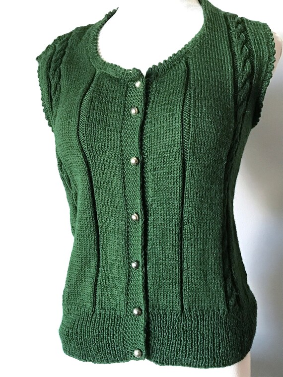 HAND KNITTED TRACHTEN Vest, Hunter Green, Silver D