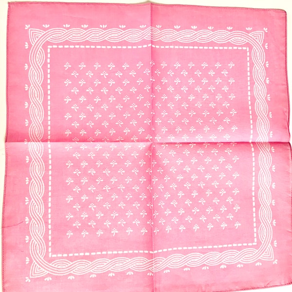 Cotton TRACHTEN DIRNDL POCKET Scarf, Dirndl Handkerchief, Austrian Trachten, Pink w White Folk Art Design, Oktoberfest, Vintage but new