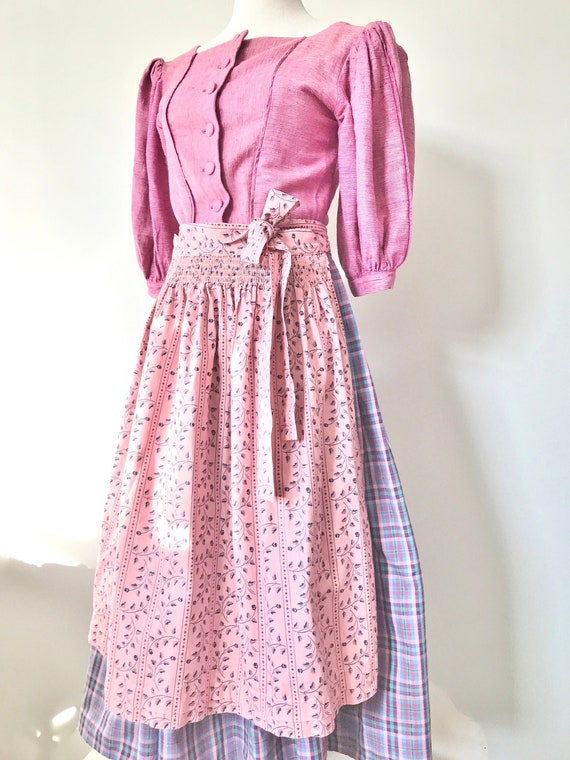 Vintage Austrian DIRNDL DRESS, Dusty Pink Raw Silk