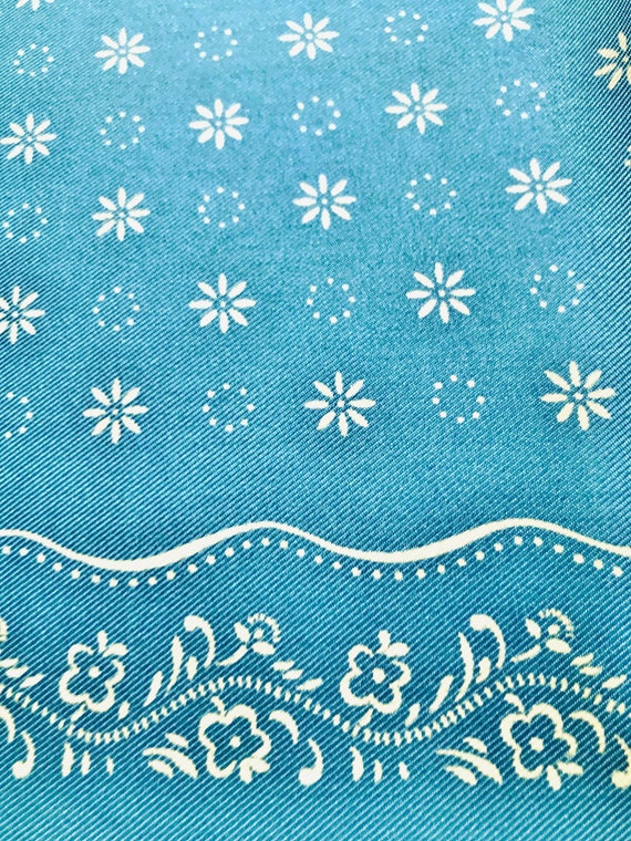 AUSTRIAN SILK BANDANA, Dusty Blue, Folk Art Floral