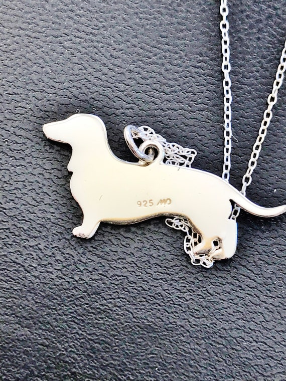925 DACHSHUND STERLING SILVER Necklace, 18", 1 1/… - image 1
