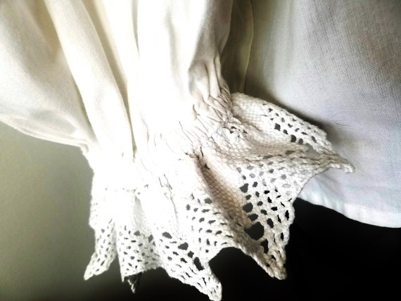 white Dirndl Shirt, CROCHETED LACE, lg Cotton Dirn