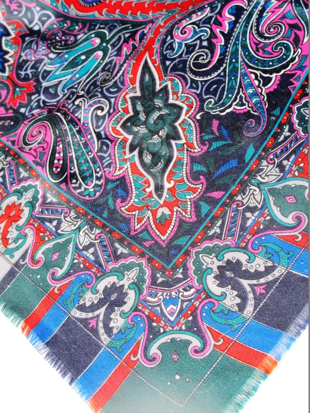 Large ITALIAN SCARF Wrap, Paisley Design, Blue, Red, 47 Square, Made in ...