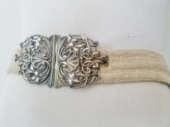 APRON w SILVER Buckle, Natural Linen Apron, Croche
