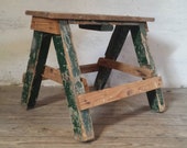 Step Ladder Stool, Industrial Workbench, Green Step Stool, French Step Ladder, Display Ladder Shelf, Primitive Workbench, Stool Plant Stand