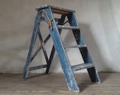 French Step Ladder, Industrial Step Stool, Ladder Display Stand, Blue Step Ladder, Step Ladder Shelf, Three Step Stool, Folding Step Ladder