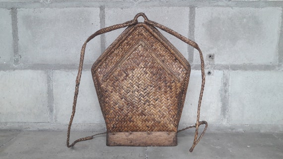 Tribal Woven Backpack, Rattan Backpack, Bamboo Bac