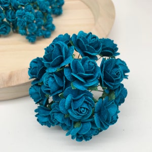 20 x Fiori di carta di gelso Rose aperte - 10 mm, 15 mm, 20 mm o 25 mm - Turchese scuro