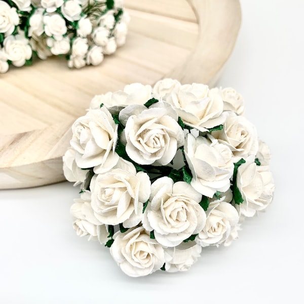 20 x Mulberry Paper Flowers Open Roses - 10mm, 15mm, 20mm or 25mm - White