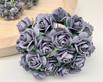 20 x Mulberry Paper Flowers Open Roses - 10mm, 15mm, 20mm or 25mm - Parma Grey