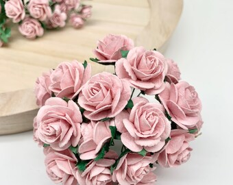 20 x Mulberry Paper Flowers Open Roses - 10mm, 15mm, 20mm or 25mm - Rose Pink