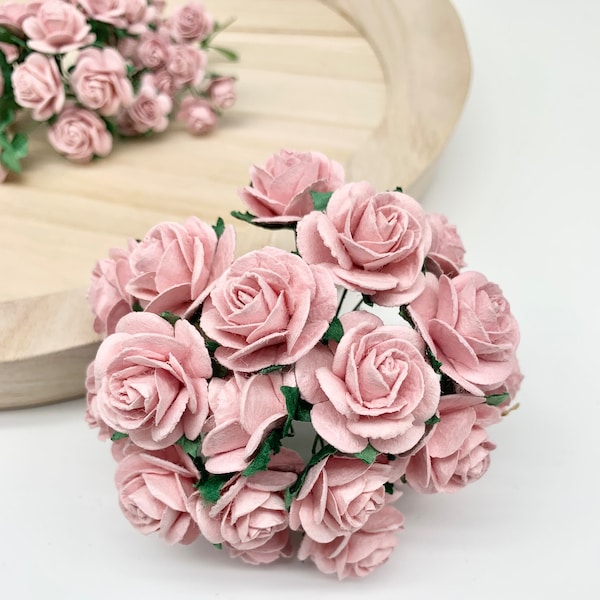 20 x Mulberry Paper Flowers Open Roses - 10mm, 15mm, 20mm or 25mm - Rose Pink