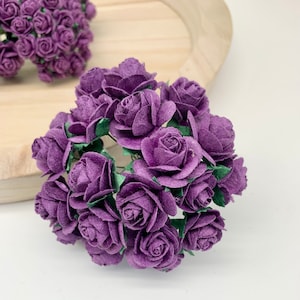 20 x Fiori di carta di gelso Rose aperte - 10 mm, 15 mm, 20 mm o 25 mm - Viola