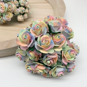 20 rose aperte di fiori di carta di gelso - 10 mm, 15 mm, 20 mm o 25 mm - Arcobaleno pastello