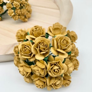 20 rose aperte con fiori di carta di gelso - 10 mm, 15 mm, 20 mm o 25 mm - Oro antico
