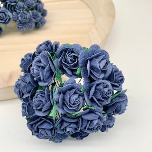 20 x Maulbeerpapier Blumen offene Rosen - 10 mm, 15 mm, 20 mm oder 25 mm - marineblau