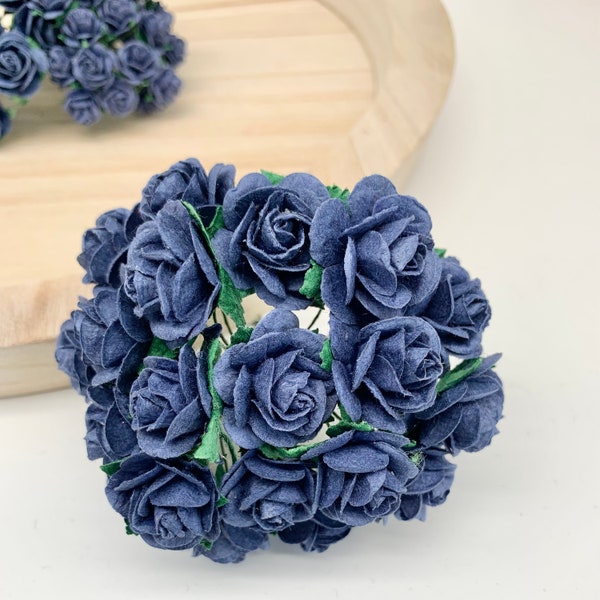 20 x Mulberry Paper Flowers Open Roses - 10mm, 15mm, 20mm or 25mm - Navy Blue
