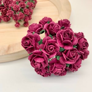 20 x rose aperte di fiori di carta di gelso - 10 mm, 15 mm, 20 mm o 25 mm - Borgogna