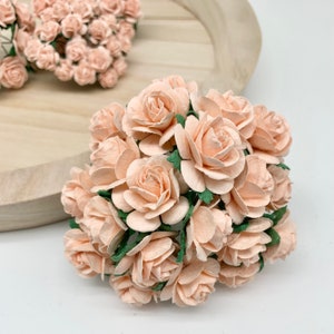 20 x Mulberry Paper Flowers Open Roses - 10mm, 15mm, 20mm or 25mm - Peach Puff