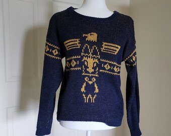 Eagle Emblem Levi's Knitted Sweater in Navy Blue and Yellow Size XS