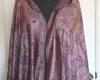 Vintage Mauve & Purple Paisley Pashmina Style Reversible Shimmering Wrap