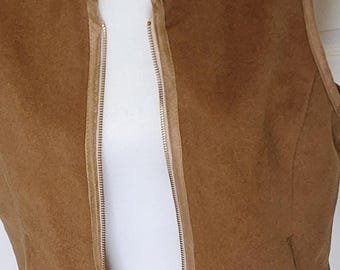 Brown Fabric Hunting Vest: Zipped Front, Striped Lining - House of Aiken, collectible textile