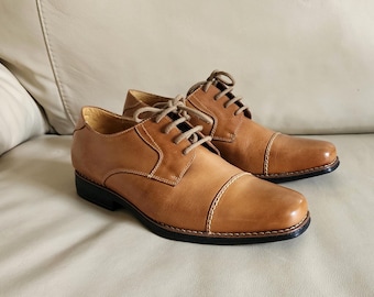 Sandro Moscoloni Mens Tan Leather Cap Toe Derby Shoes Size 7.5 M