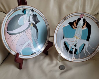 Art Deco Style in Motion 2 collectible porcelain plates A Flapper with Greyhound and The Tango Dancers by Marci McDonald.
