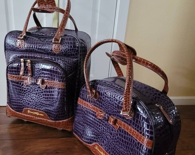 Samantha Brown Travel Bags, Croco Embossed Purple and Brown Overnight