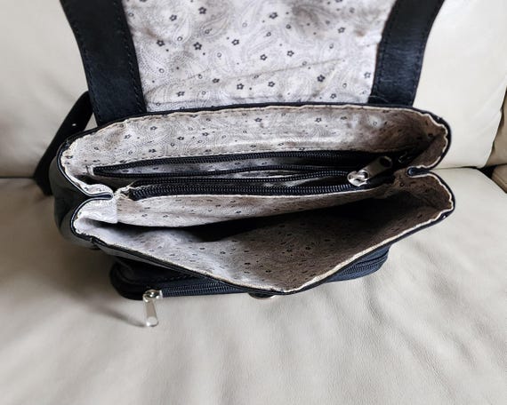 Hand-Tooled Black Leather Backpack, Portuguese Ar… - image 7