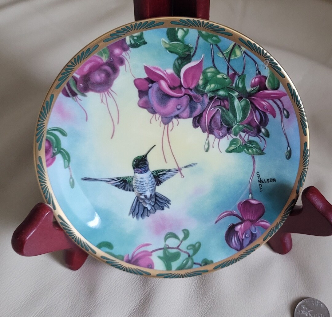 Vintage Pickard Hummingbird Plate: Black-chinned Hummingbird & Fuchsia ...