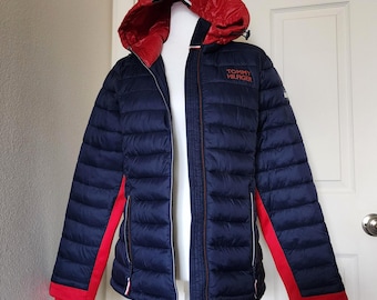 Tommy Hilfiger Puffed Hooded Jacket  Navy Red Size M women's jackets