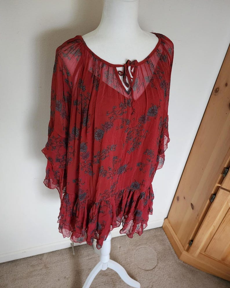 Sunsetter mini dress Red Floral Raffle design by Free People sz Large image 5