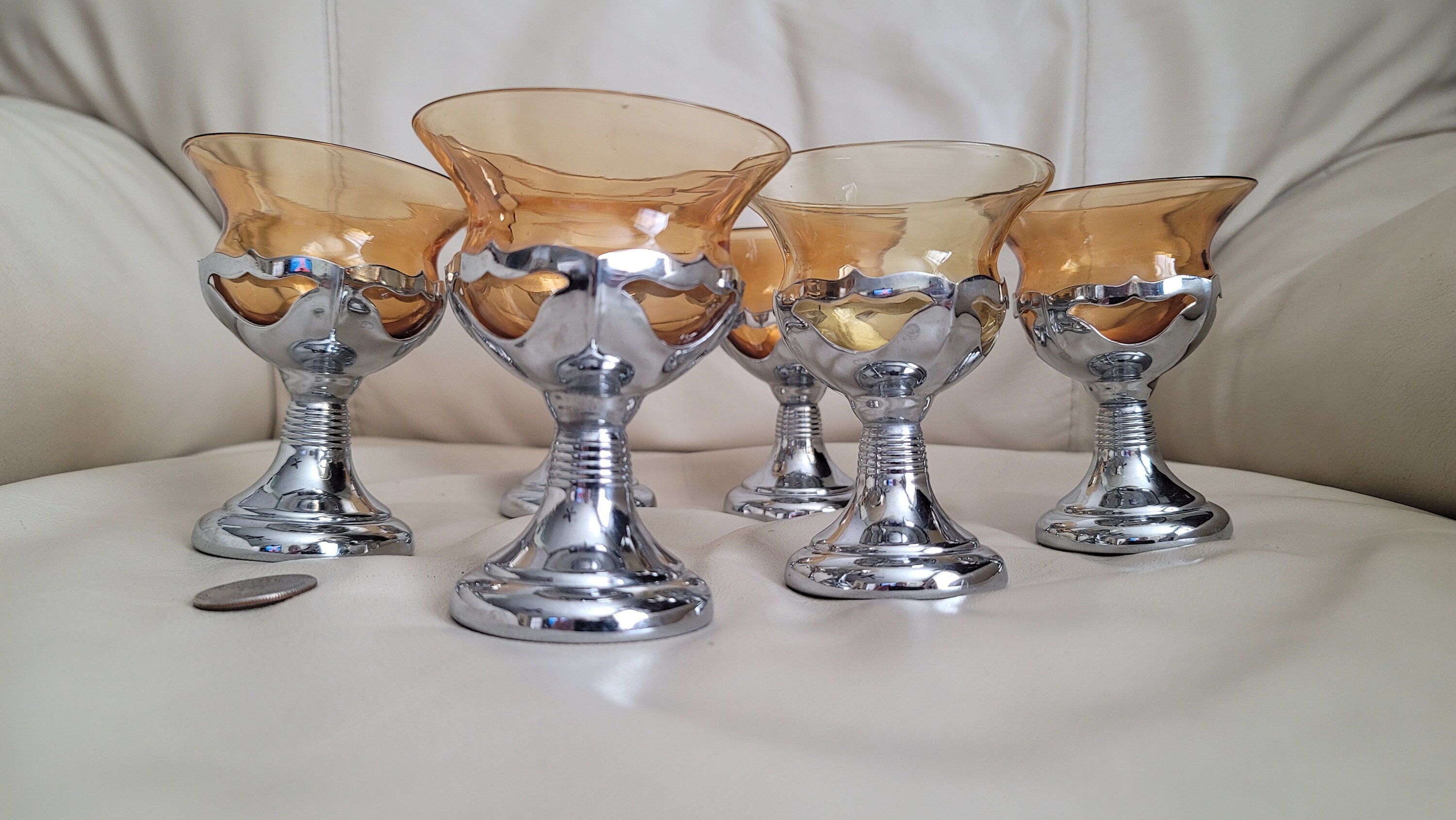 Pair Of 2 Saints Metal And Stone Bead Stemmed Martini Glasses - Ruby Lane