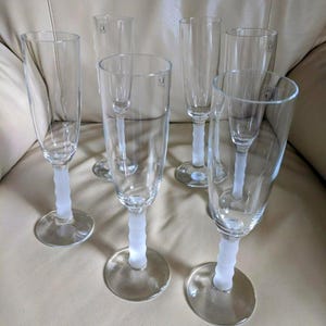 Set di 6 flûte da champagne vintage in cristallo J.G. Durand, trasparenti, francesi, diametro 14 cm (5,5 pollici).