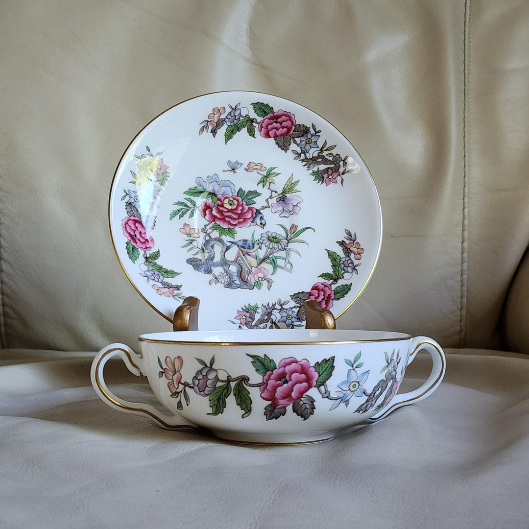 Vintage Porcelain Cathy Wedgwood Flat Cream Soup Bowl With Plate ...