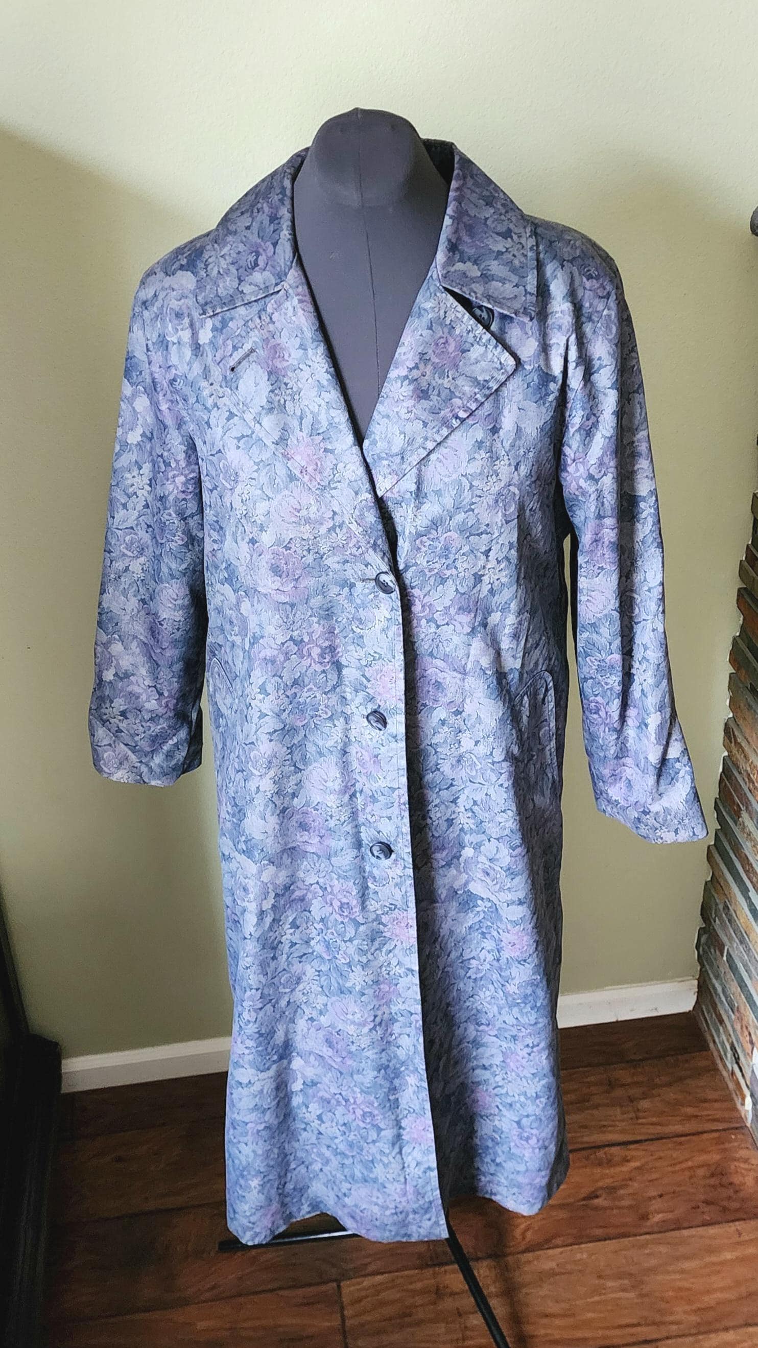 ジャケット・アウター LONDON FOG Green Flower Pattern Coat Vintage 'london Fog' Green Floral Light Weight Trench Coat