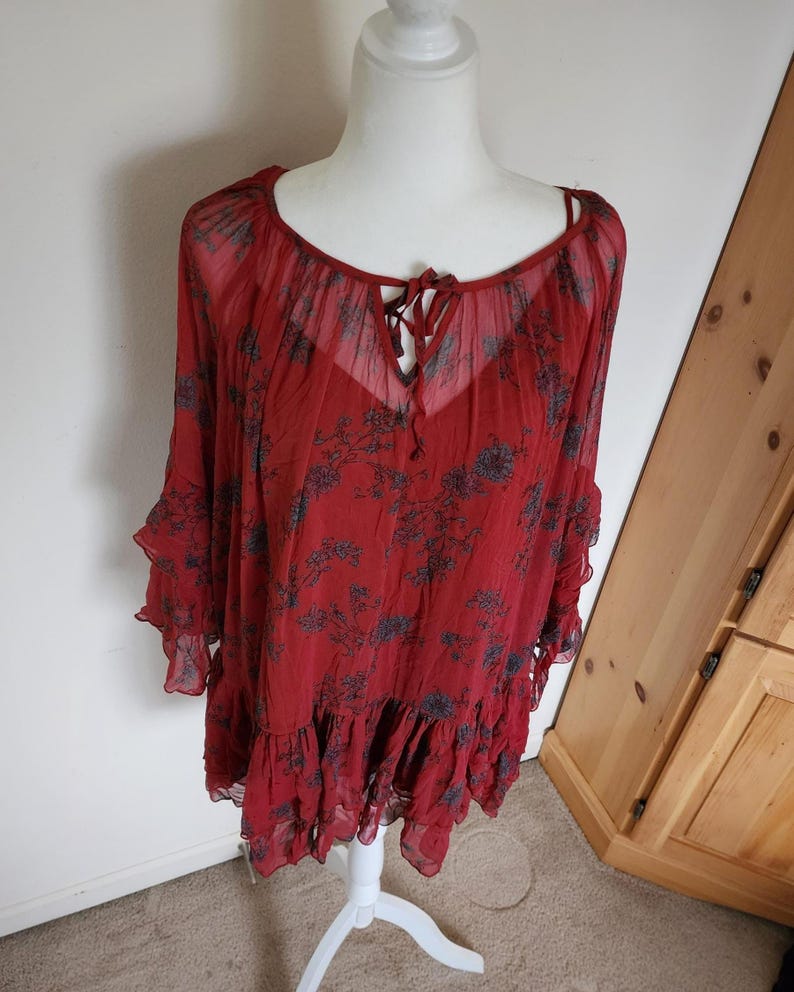 Sunsetter mini dress Red Floral Raffle design by Free People sz Large image 9