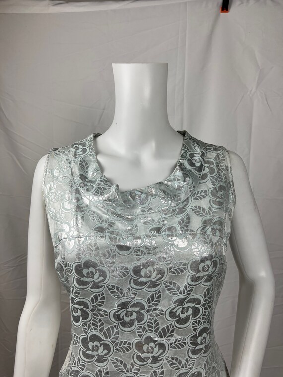 Vintage 1960s Handmade Silver and Blue Slip Dress… - image 5