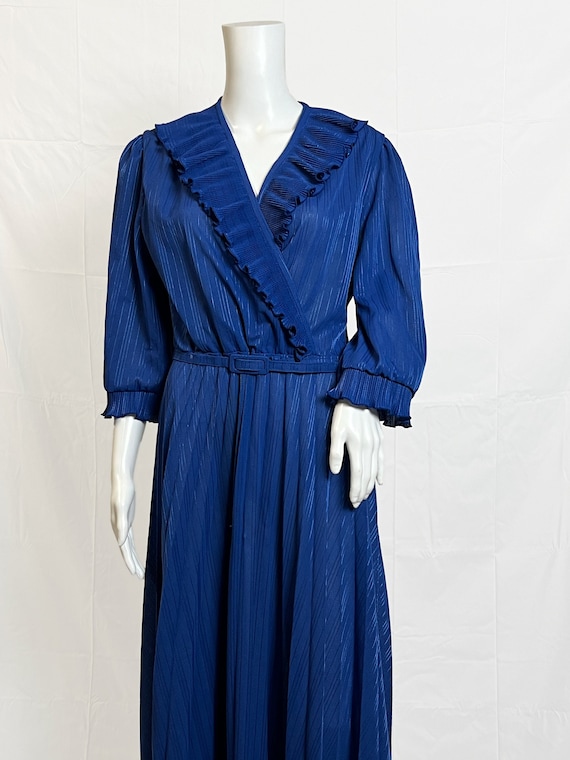 1970s Navy Blue Wrap Dress, C and A Vintage Dress. - image 1