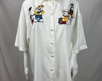 Vintage 1980s Novelty Embroidered Oversized Teddy Bear Shirt