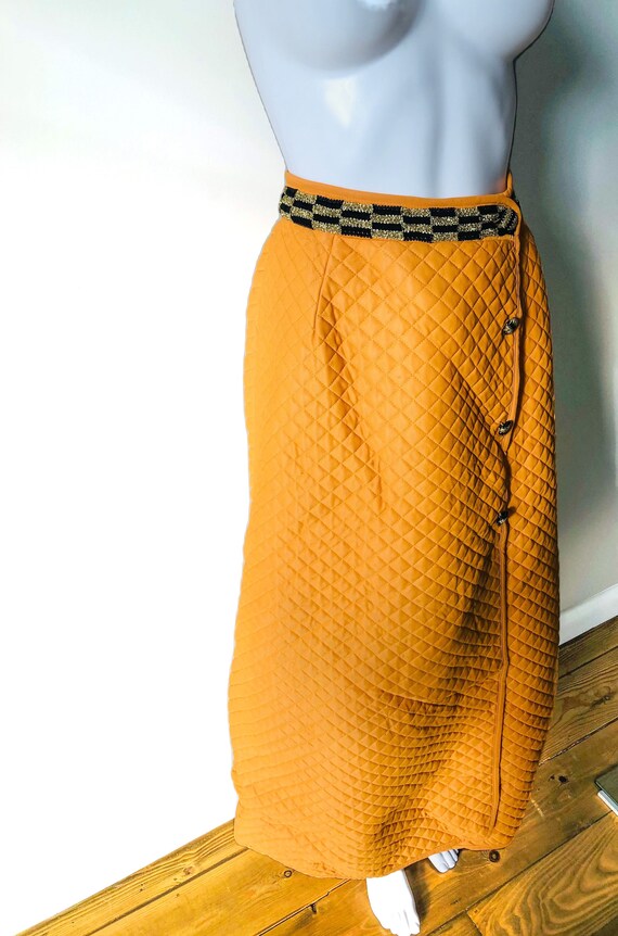 Vintage 1960s Burnt Orange Quilted Skirt - image 4